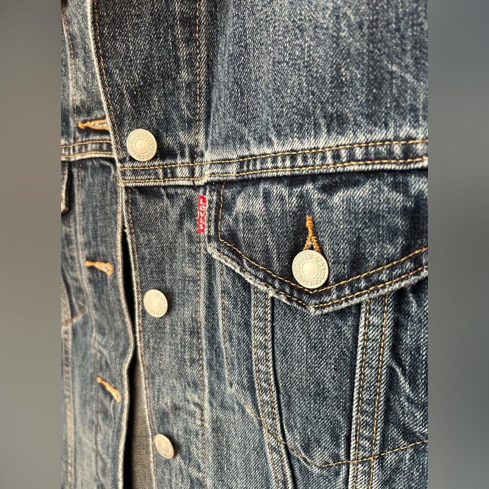 Levi's Jean Jacket Trucker Leather Patch Norm Core Capsule Minimalist - Picture 3 of 6